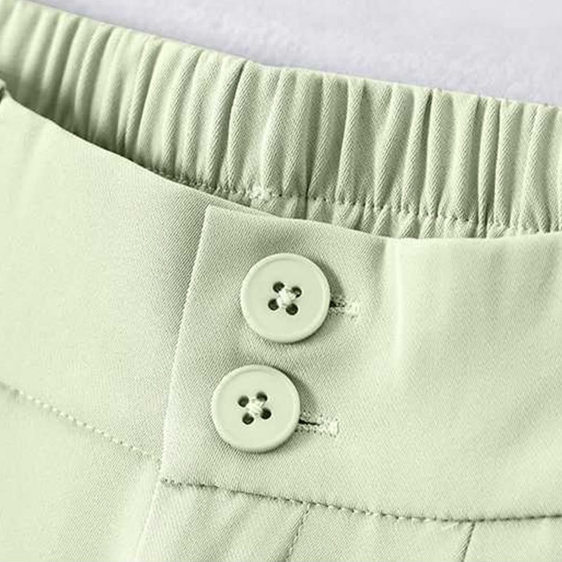 Buddha Stones Summer Casual Zipper Button Loose Plain Cotton Linen Women's Shorts With Pockets