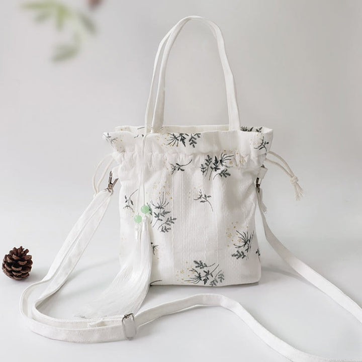 Buddha Stones White Flowers Green Leaves Canvas Tote Crossbody Bag Shoulder Bag Handbag