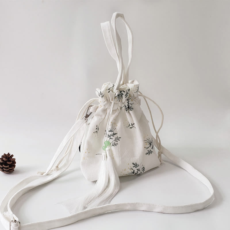 Buddha Stones White Flowers Green Leaves Canvas Tote Crossbody Bag Shoulder Bag Handbag
