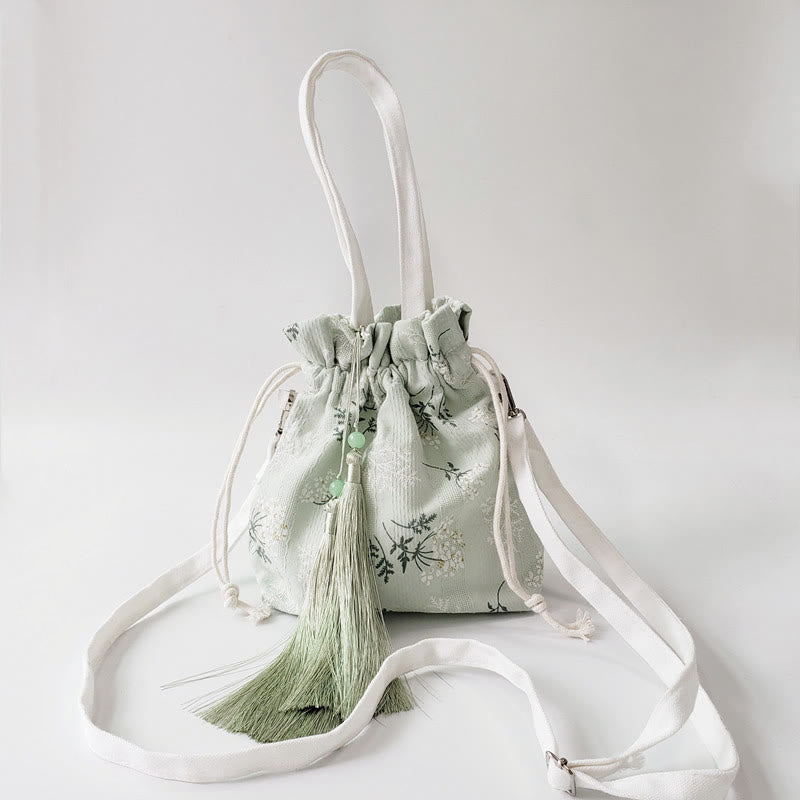 Buddha Stones White Flowers Green Leaves Canvas Tote Crossbody Bag Shoulder Bag Handbag