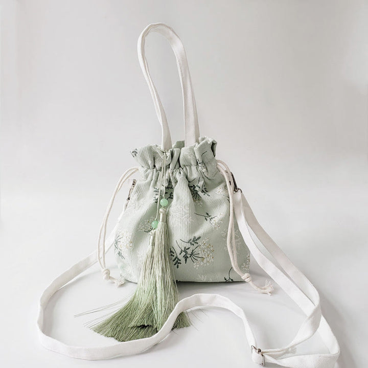 Buddha Stones White Flowers Green Leaves Canvas Tote Crossbody Bag Shoulder Bag Handbag