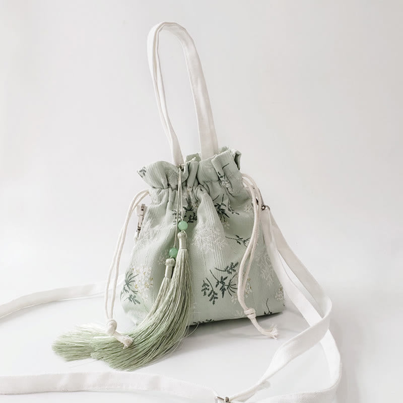 Buddha Stones White Flowers Green Leaves Canvas Tote Crossbody Bag Shoulder Bag Handbag