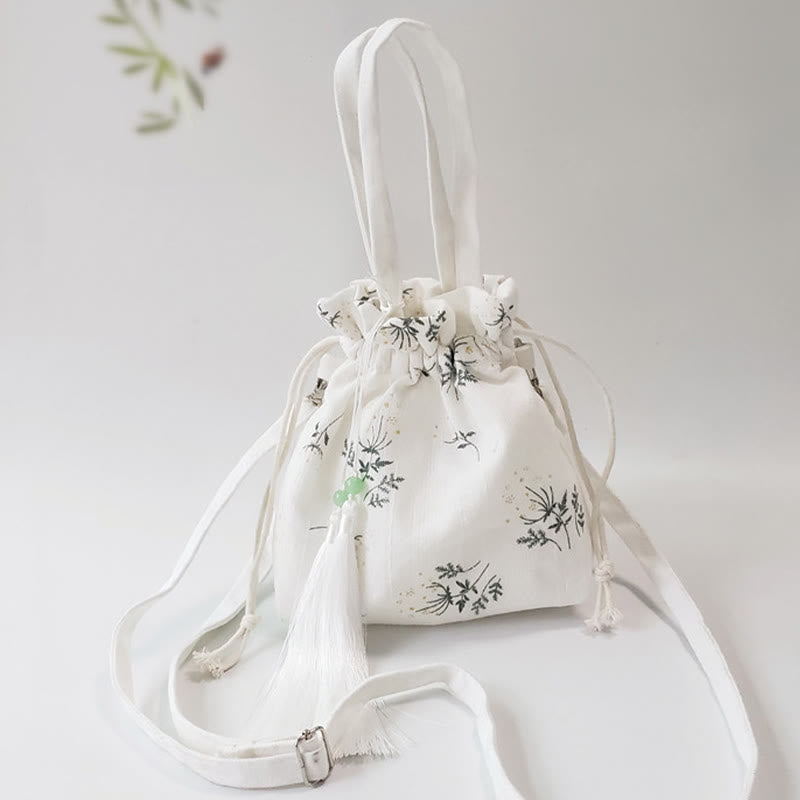 Buddha Stones White Flowers Green Leaves Canvas Tote Crossbody Bag Shoulder Bag Handbag