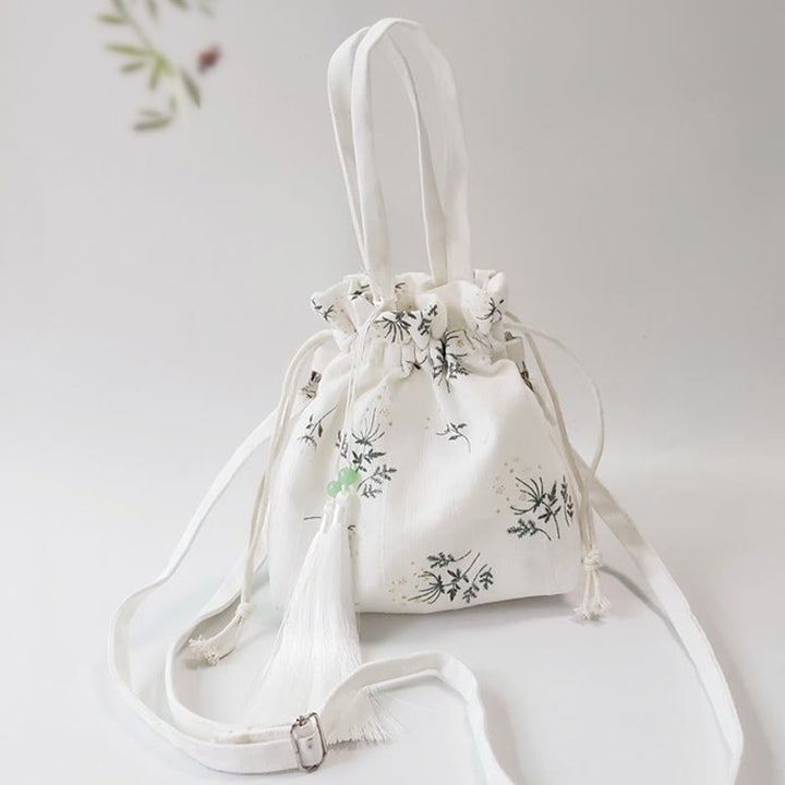 Buddha Stones White Flowers Green Leaves Canvas Tote Crossbody Bag Shoulder Bag Handbag
