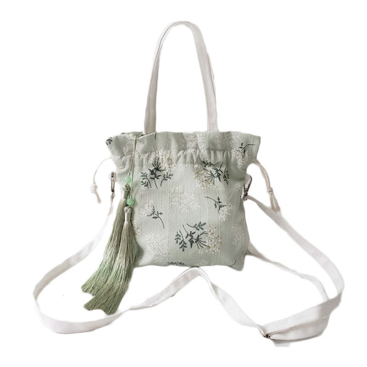 Buddha Stones White Flowers Green Leaves Canvas Tote Crossbody Bag Shoulder Bag Handbag