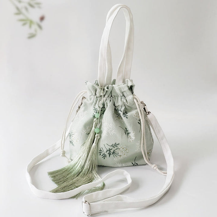 Buddha Stones White Flowers Green Leaves Canvas Tote Crossbody Bag Shoulder Bag Handbag