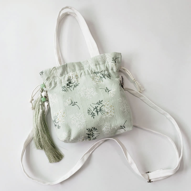 Buddha Stones White Flowers Green Leaves Canvas Tote Crossbody Bag Shoulder Bag Handbag