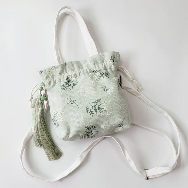 Buddha Stones White Flowers Green Leaves Canvas Tote Crossbody Bag Shoulder Bag Handbag