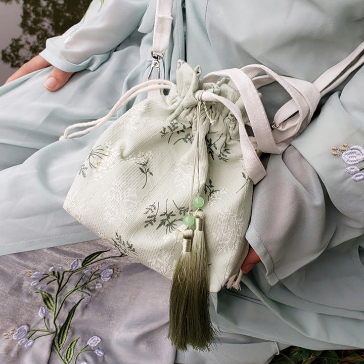 Buddha Stones White Flowers Green Leaves Canvas Tote Crossbody Bag Shoulder Bag Handbag
