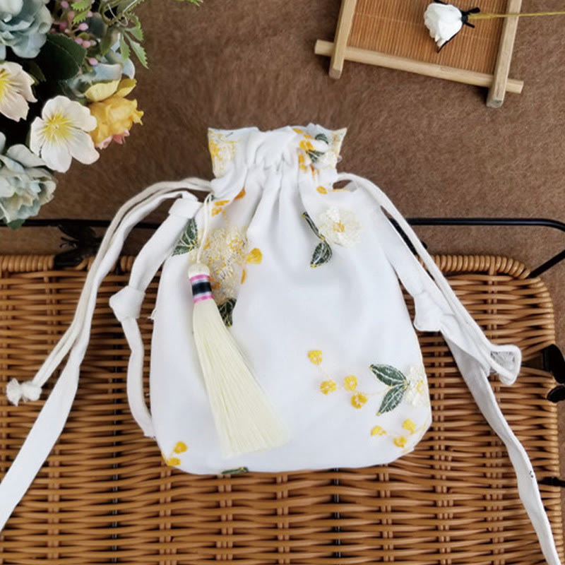 Buddha Stones Embroidered Flowers Cherry Blossoms Vine Canvas Crossbody Bag Shoulder Bag