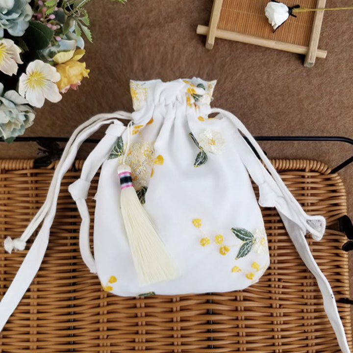 Buddha Stones Embroidered Flowers Cherry Blossoms Vine Canvas Crossbody Bag Shoulder Bag