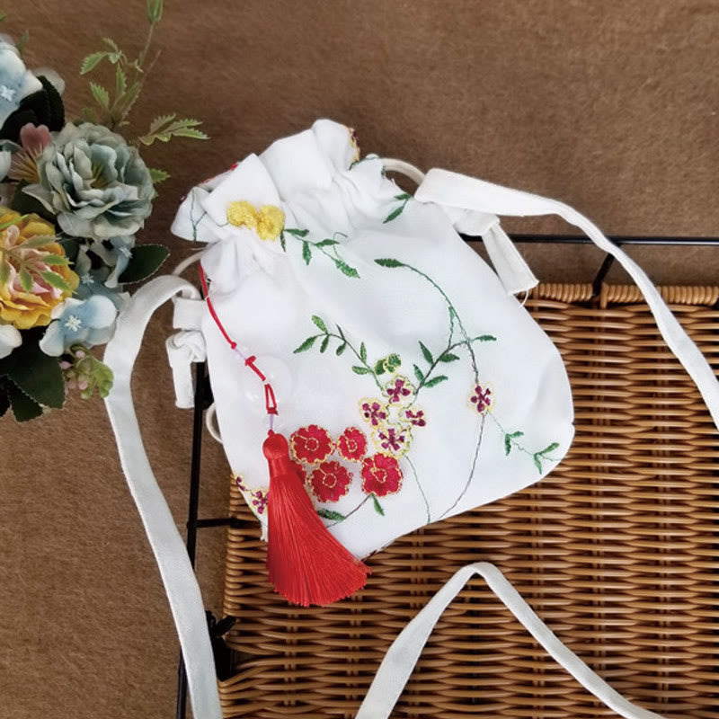 Buddha Stones Embroidered Flowers Cherry Blossoms Vine Canvas Crossbody Bag Shoulder Bag