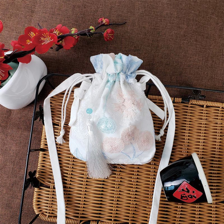 Buddha Stones Embroidered Flowers Cherry Blossoms Vine Canvas Crossbody Bag Shoulder Bag