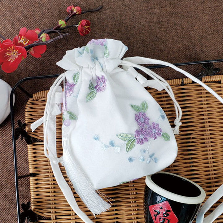 Buddha Stones Embroidered Flowers Cherry Blossoms Vine Canvas Crossbody Bag Shoulder Bag