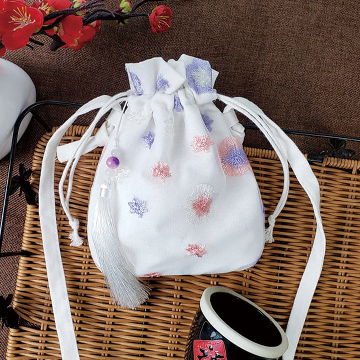 Buddha Stones Embroidered Flowers Cherry Blossoms Vine Canvas Crossbody Bag Shoulder Bag