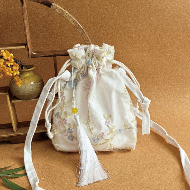Buddha Stones Embroidered Flowers Cherry Blossoms Vine Canvas Crossbody Bag Shoulder Bag