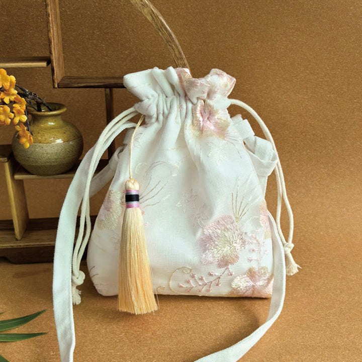 Buddha Stones Embroidered Flowers Cherry Blossoms Vine Canvas Crossbody Bag Shoulder Bag