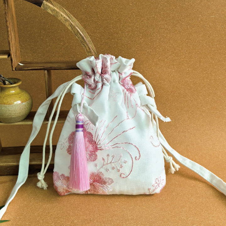 Buddha Stones Embroidered Flowers Cherry Blossoms Vine Canvas Crossbody Bag Shoulder Bag