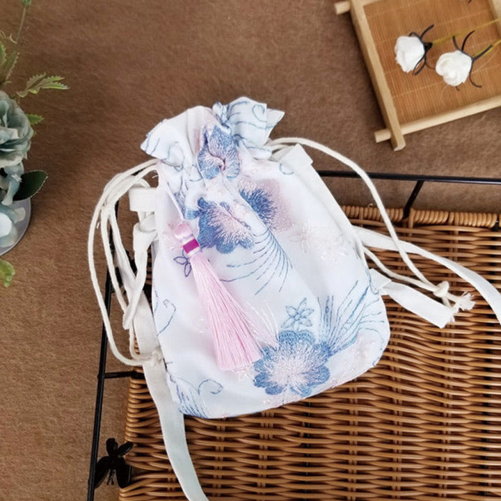 Buddha Stones Embroidered Flowers Cherry Blossoms Vine Canvas Crossbody Bag Shoulder Bag