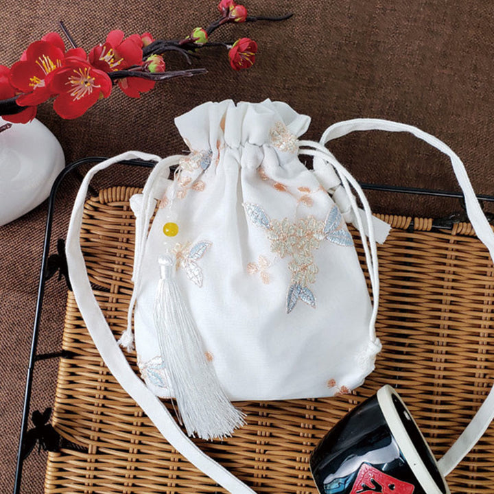 Buddha Stones Embroidered Flowers Cherry Blossoms Vine Canvas Crossbody Bag Shoulder Bag