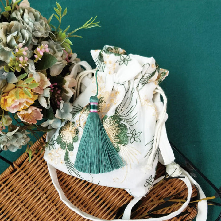 Buddha Stones Embroidered Flowers Cherry Blossoms Vine Canvas Crossbody Bag Shoulder Bag