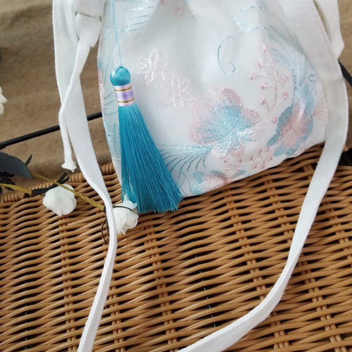 Buddha Stones Embroidered Flowers Cherry Blossoms Vine Canvas Crossbody Bag Shoulder Bag