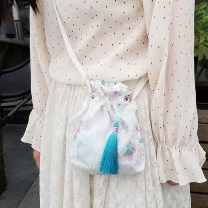 Buddha Stones Embroidered Flowers Cherry Blossoms Vine Canvas Crossbody Bag Shoulder Bag