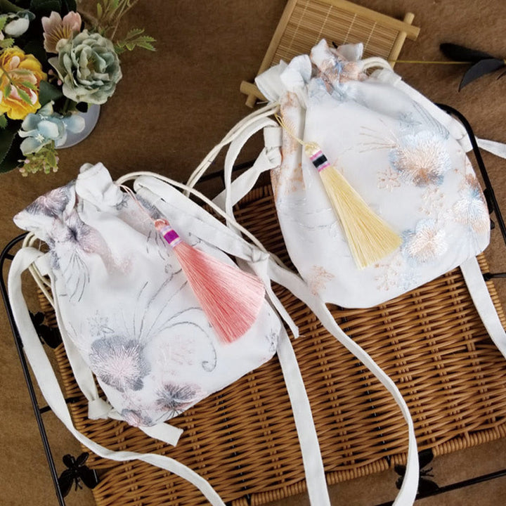Buddha Stones Embroidered Flowers Cherry Blossoms Vine Canvas Crossbody Bag Shoulder Bag