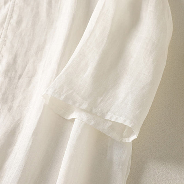 Buddha Stones Plain Frog-Button Long Sleeve Cotton Linen Women's Maxi Dress With Pockets