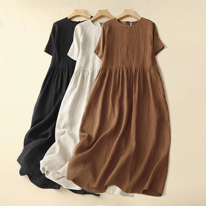 Buddha Stones Casual Short Sleeve Bowknot Tie Straps Women's Maxi Dress With Pockets