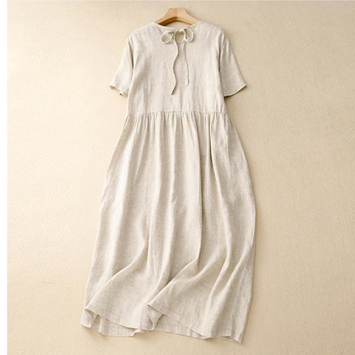 Buddha Stones Casual Short Sleeve Bowknot Tie Straps Women's Midi Dress With Pockets - image 15