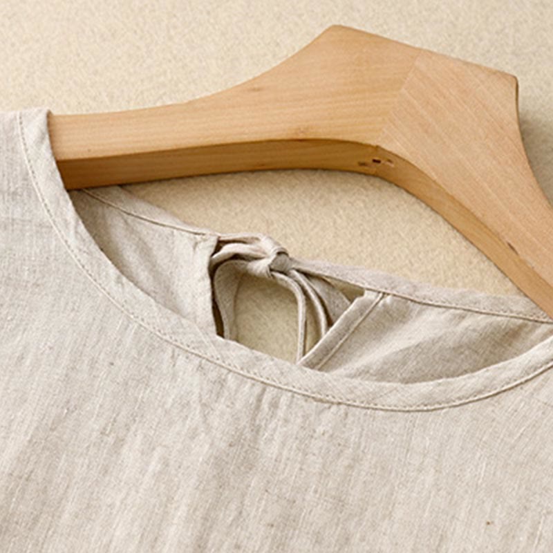 Buddha Stones Casual Short Sleeve Bowknot Tie Straps Women's Midi Dress With Pockets - image 17