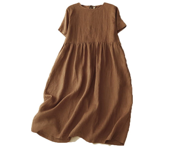 Buddha Stones Casual Short Sleeve Bowknot Tie Straps Women's Maxi Dress With Pockets