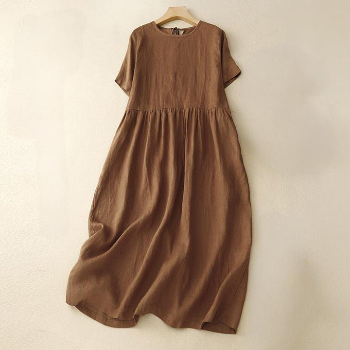 Buddha Stones Casual Short Sleeve Bowknot Tie Straps Women's Maxi Dress With Pockets