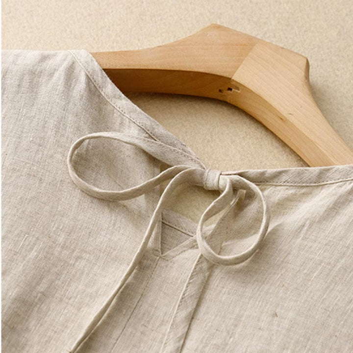 Buddha Stones Casual Short Sleeve Bowknot Tie Straps Women's Midi Dress With Pockets - image 16