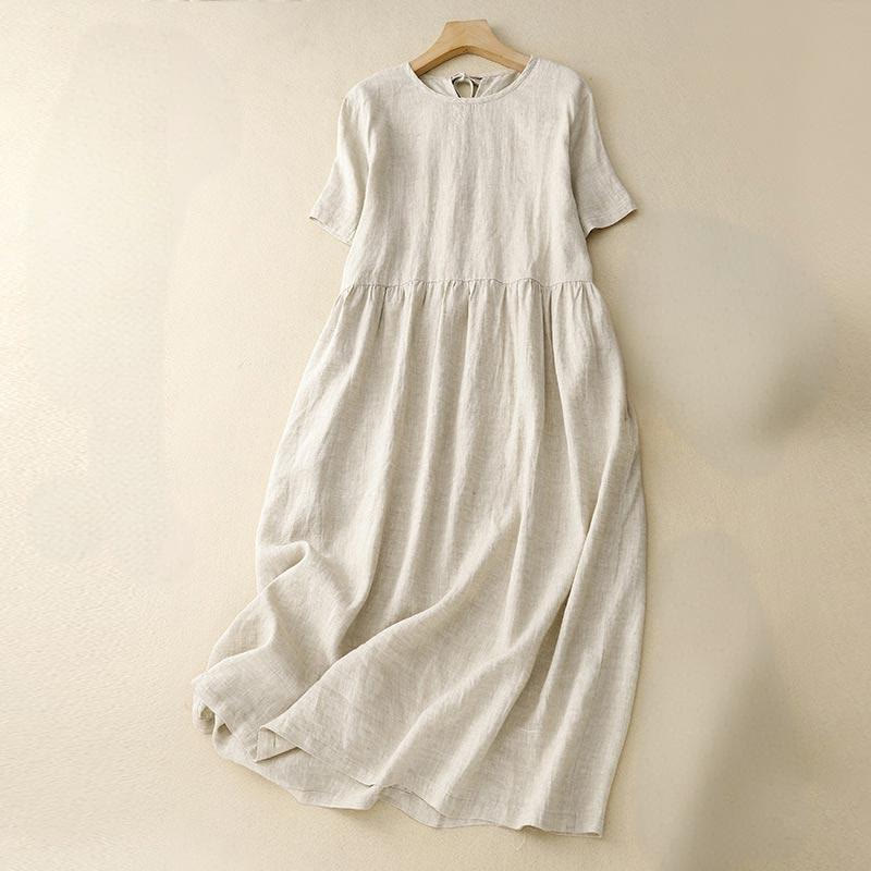 Buddha Stones Casual Short Sleeve Bowknot Tie Straps Women's Midi Dress With Pockets - Beige - US8-10，UK/AU12-14，EU40-42 (2XL) - image 13