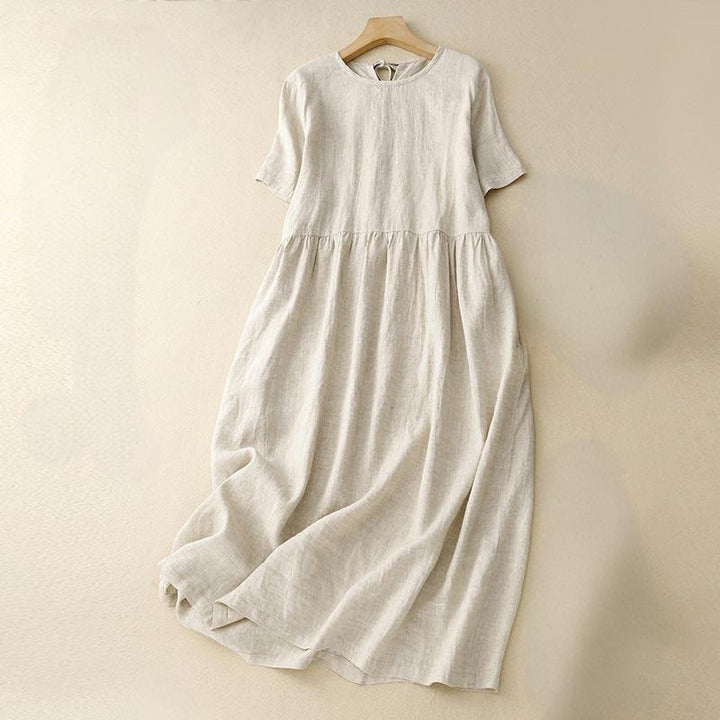 Buddha Stones Casual Short Sleeve Bowknot Tie Straps Women's Midi Dress With Pockets - Beige - US8-10，UK/AU12-14，EU40-42 (2XL) - image 13
