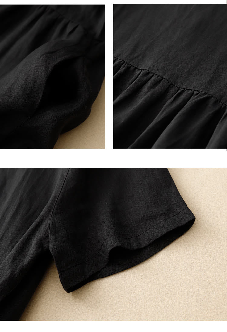 Buddha Stones Casual Short Sleeve Bowknot Tie Straps Women's Maxi Dress With Pockets