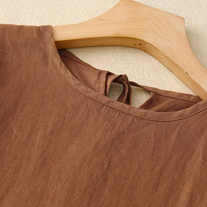 Buddha Stones Casual Short Sleeve Bowknot Tie Straps Women's Maxi Dress With Pockets