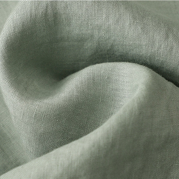 Buddha Stones Casual Plain Button Crew Ruffle Neck Short Sleeve Cotton Linen Women's Maxi Dress With Pockets