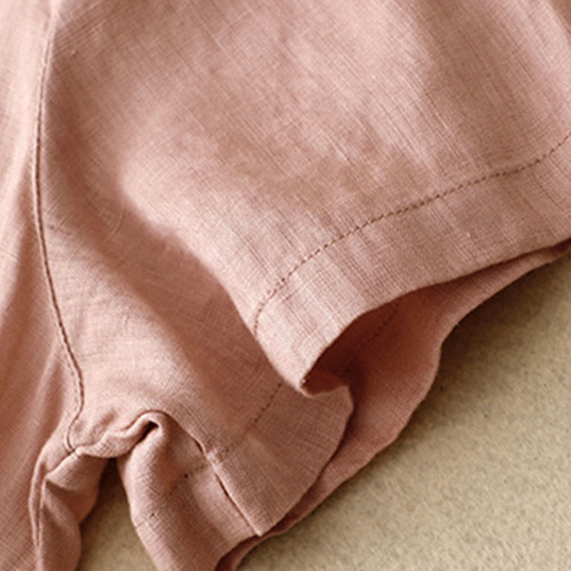 Buddha Stones Casual Plain Button Crew Ruffle Neck Short Sleeve Cotton Linen Women's Midi Dress - image 19