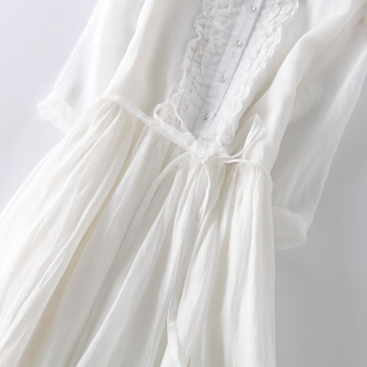 Buddha Stones Casual Plain Ruffle Design Short Sleeve Lace-Up Women's Midi Dress With Pockets - image 16