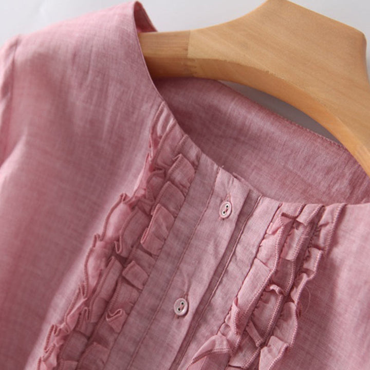 Buddha Stones Casual Plain Ruffle Design Short Sleeve Lace-Up Women's Midi Dress With Pockets - image 10