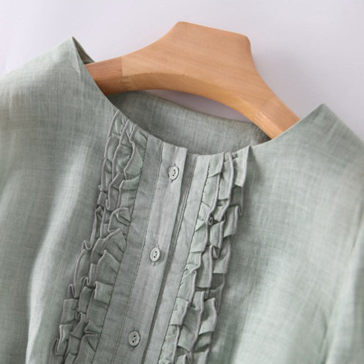 Buddha Stones Casual Plain Ruffle Design Short Sleeve Lace-Up Women's Midi Dress With Pockets - image 4