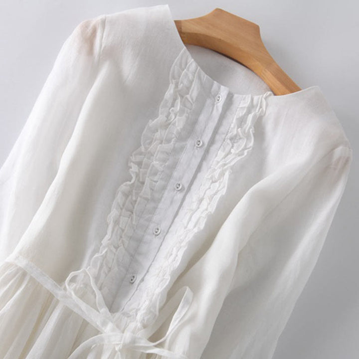 Buddha Stones Casual Plain Ruffle Design Short Sleeve Lace-Up Women's Midi Dress With Pockets - image 15