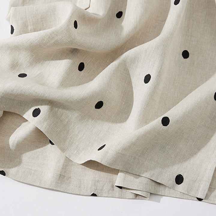 Buddha Stones Casual Dot Pattern Short Sleeve Lace-up Cotton Linen Women's Maxi Dress With Pockets
