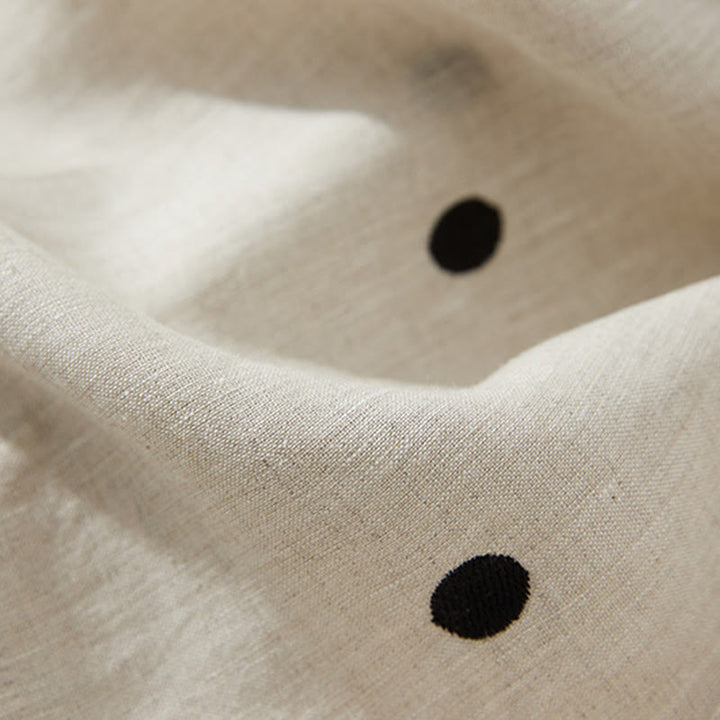 Buddha Stones Casual Dot Pattern Short Sleeve Lace-up Cotton Linen Women's Maxi Dress With Pockets