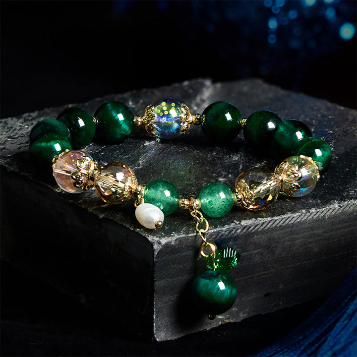 Buddha Stones Natural Green Tiger Eye Beads Green Leaf Positive Bracelet