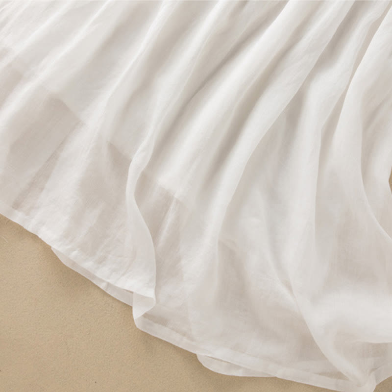 Buddha Stones Casual Plain Frog-Button Three Quarter Sleeve Stand Collar Cotton Linen Women's Maxi Dress