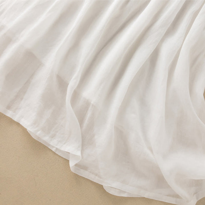 Buddha Stones Casual Plain Frog-Button Three Quarter Sleeve Stand Collar Cotton Linen Women's Maxi Dress